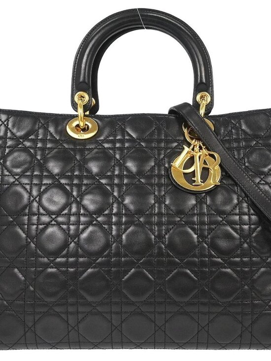 Dior Handbags - Christian Dior Black Lambskin Lady Dior Cannage 2way Handbag